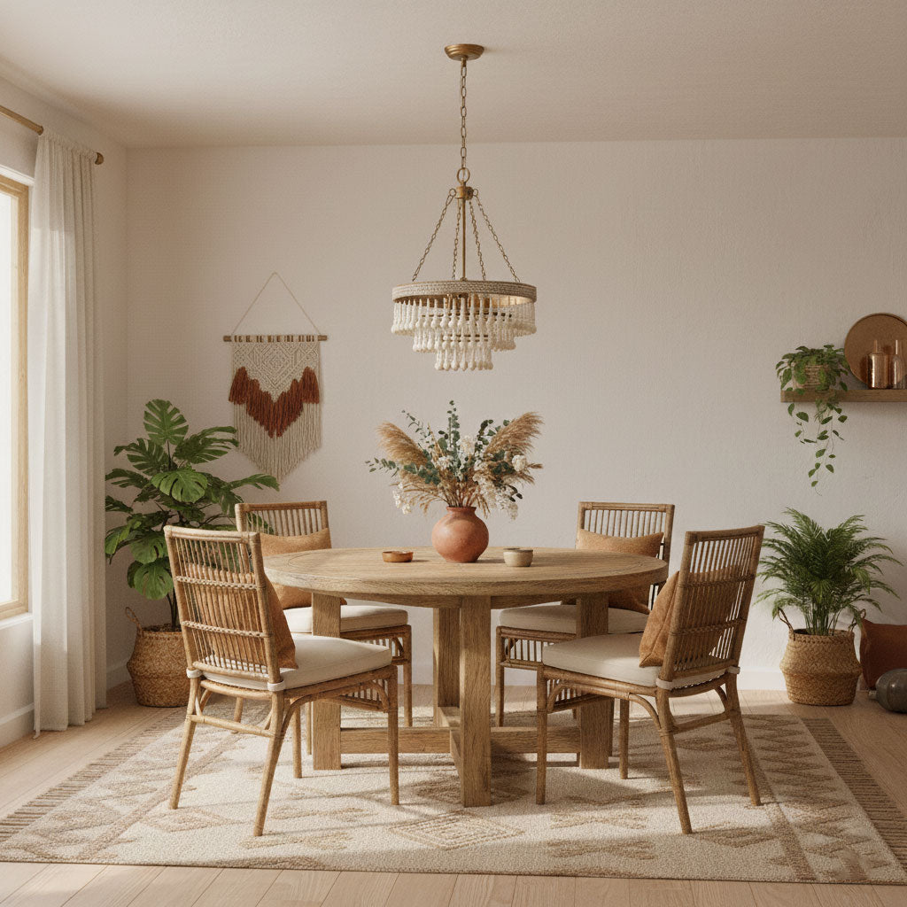 Pia Large Chandelier - Natural Wood Bead Tiered Light & Copper Frame