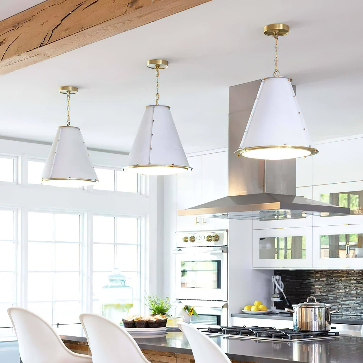 Pierrepont Pendant Light - Antiqued Cone Light with Warm Painted Gold Interior