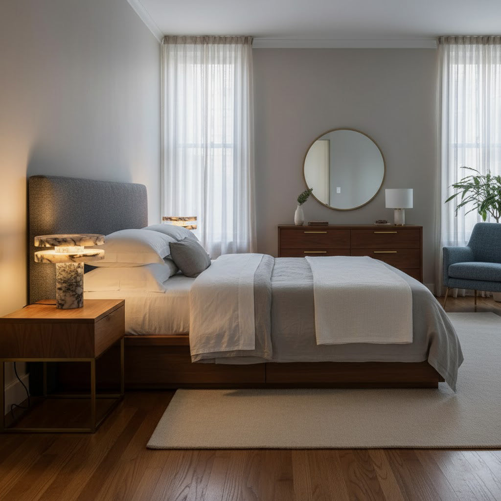 Pillar Marble Table Lamp - Solid Natural Stone Cylinder & LED