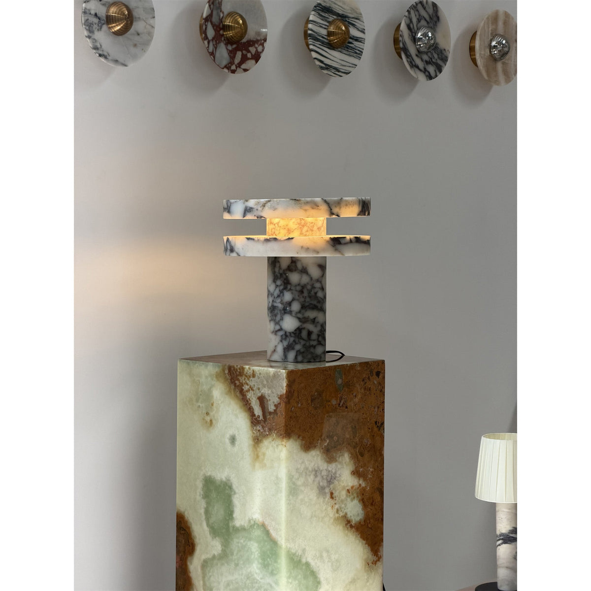 Pillar Marble Table Lamp - Solid Natural Stone Cylinder & LED
