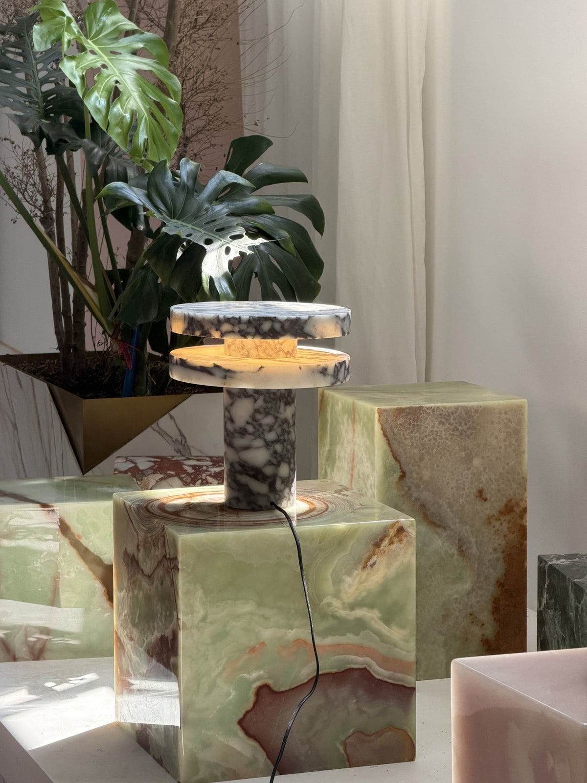 Pillar Marble Table Lamp - Solid Natural Stone Cylinder & LED