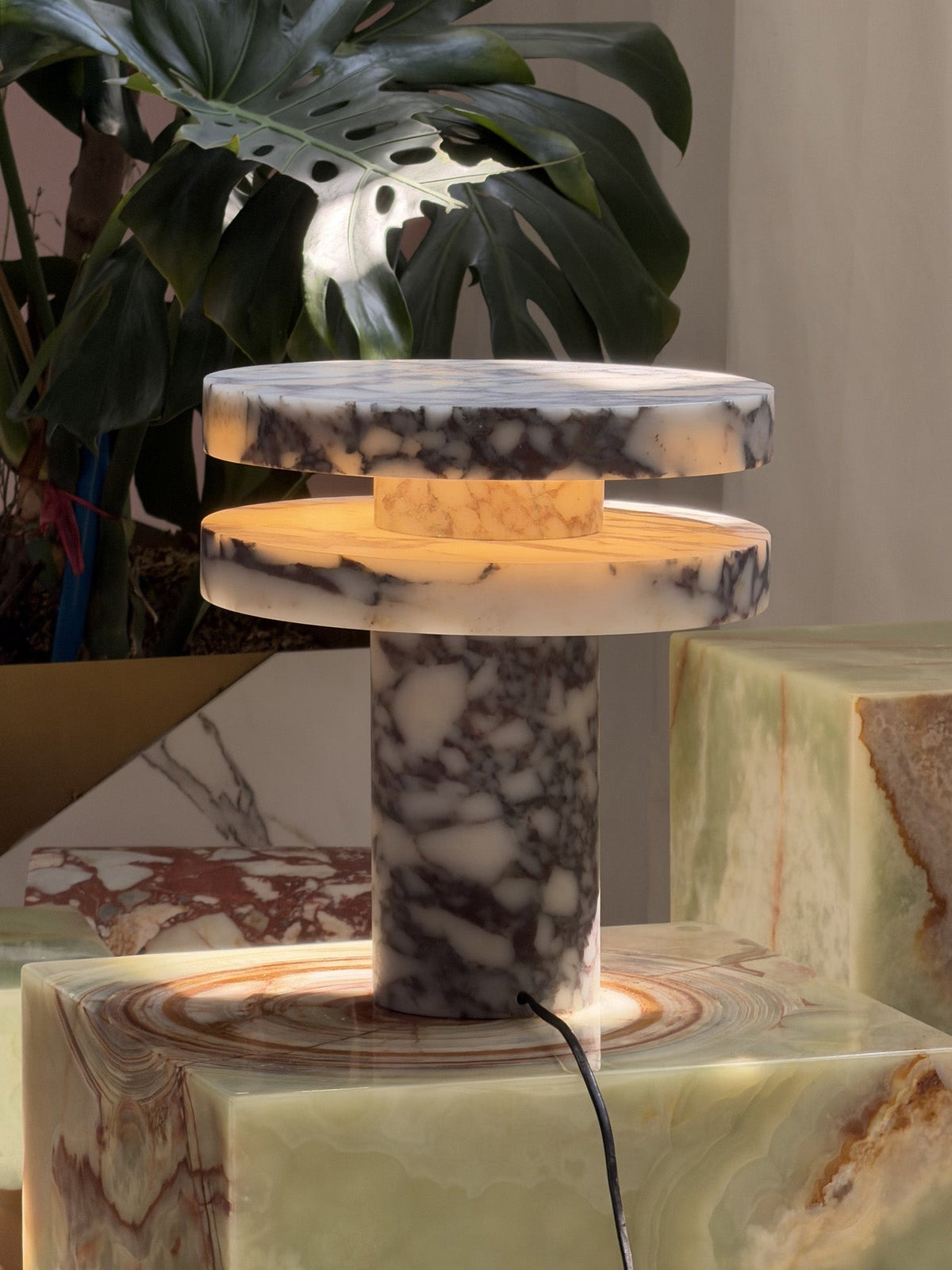 Pillar Marble Table Lamp - Solid Natural Stone Cylinder & LED