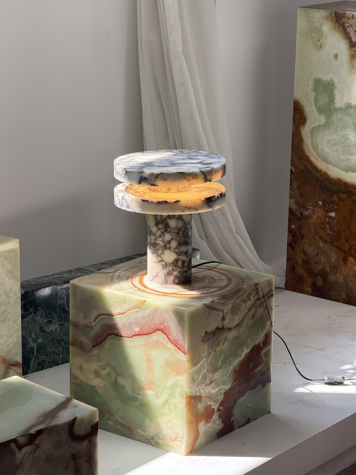 Pillar Marble Table Lamp - Solid Natural Stone Cylinder & LED