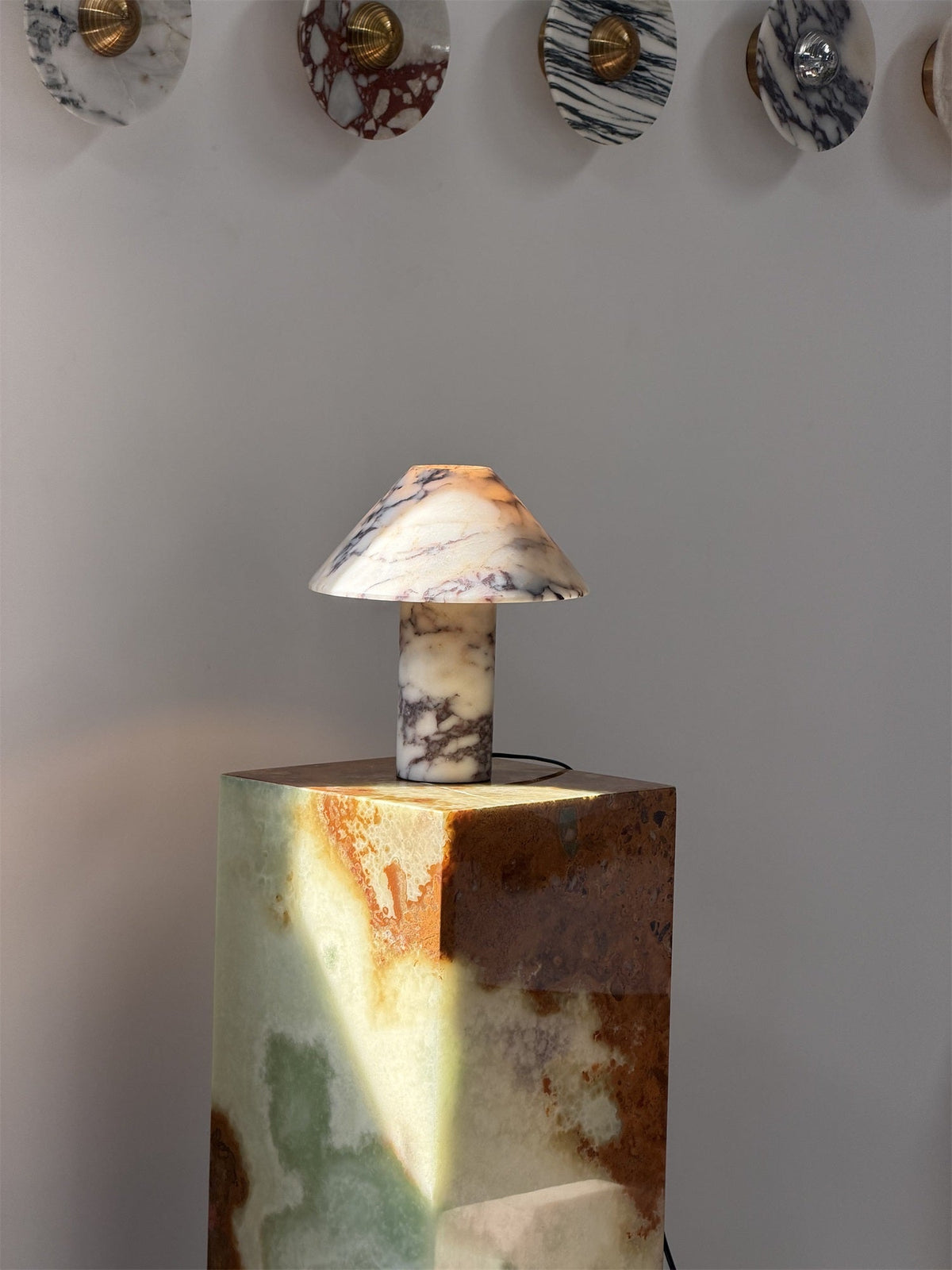 Pillar Stone Table Light - Solid Marble & Jade Sculptural Accent Lamp