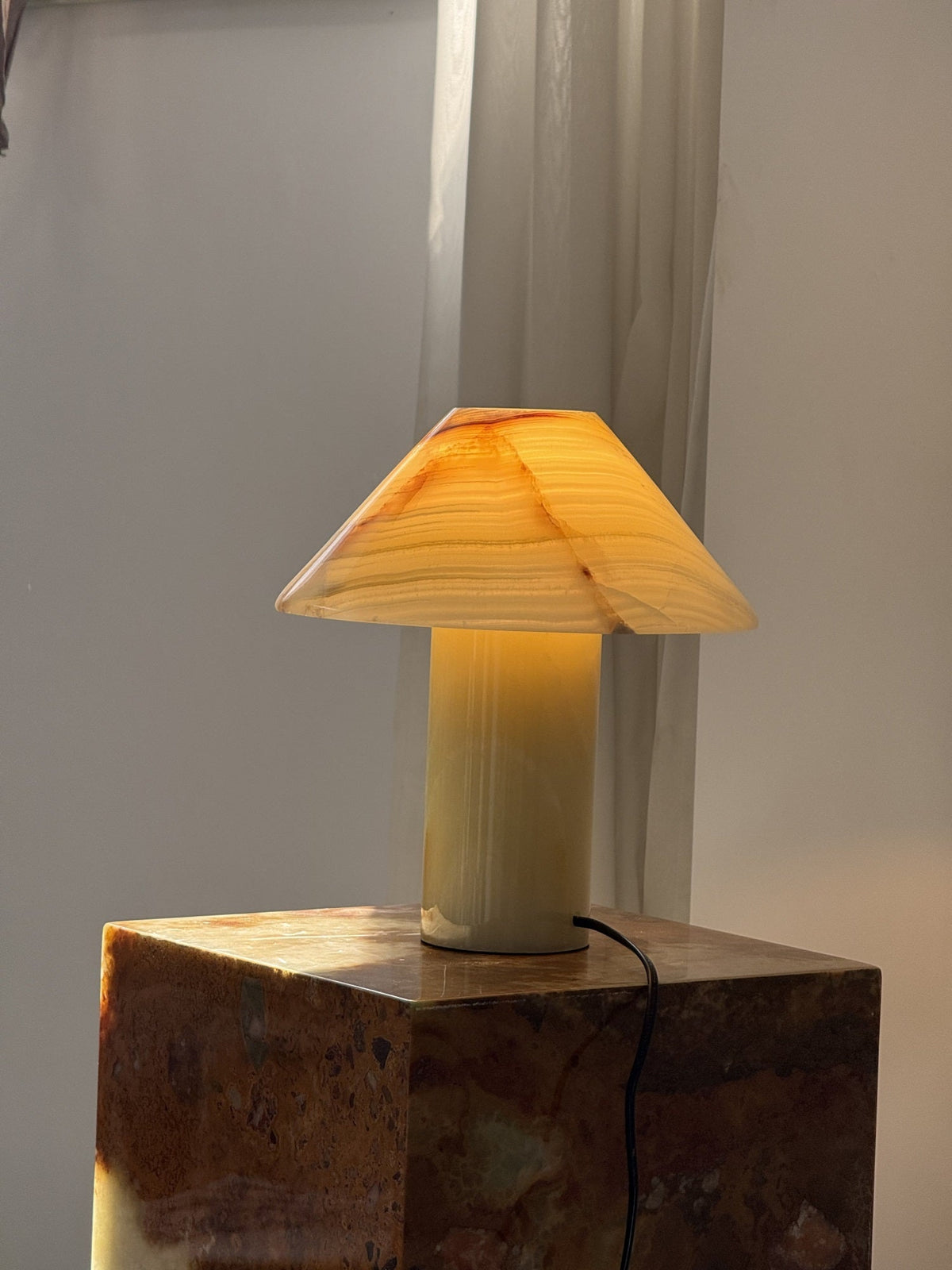Pillar Stone Table Light - Solid Marble & Jade Sculptural Accent Lamp
