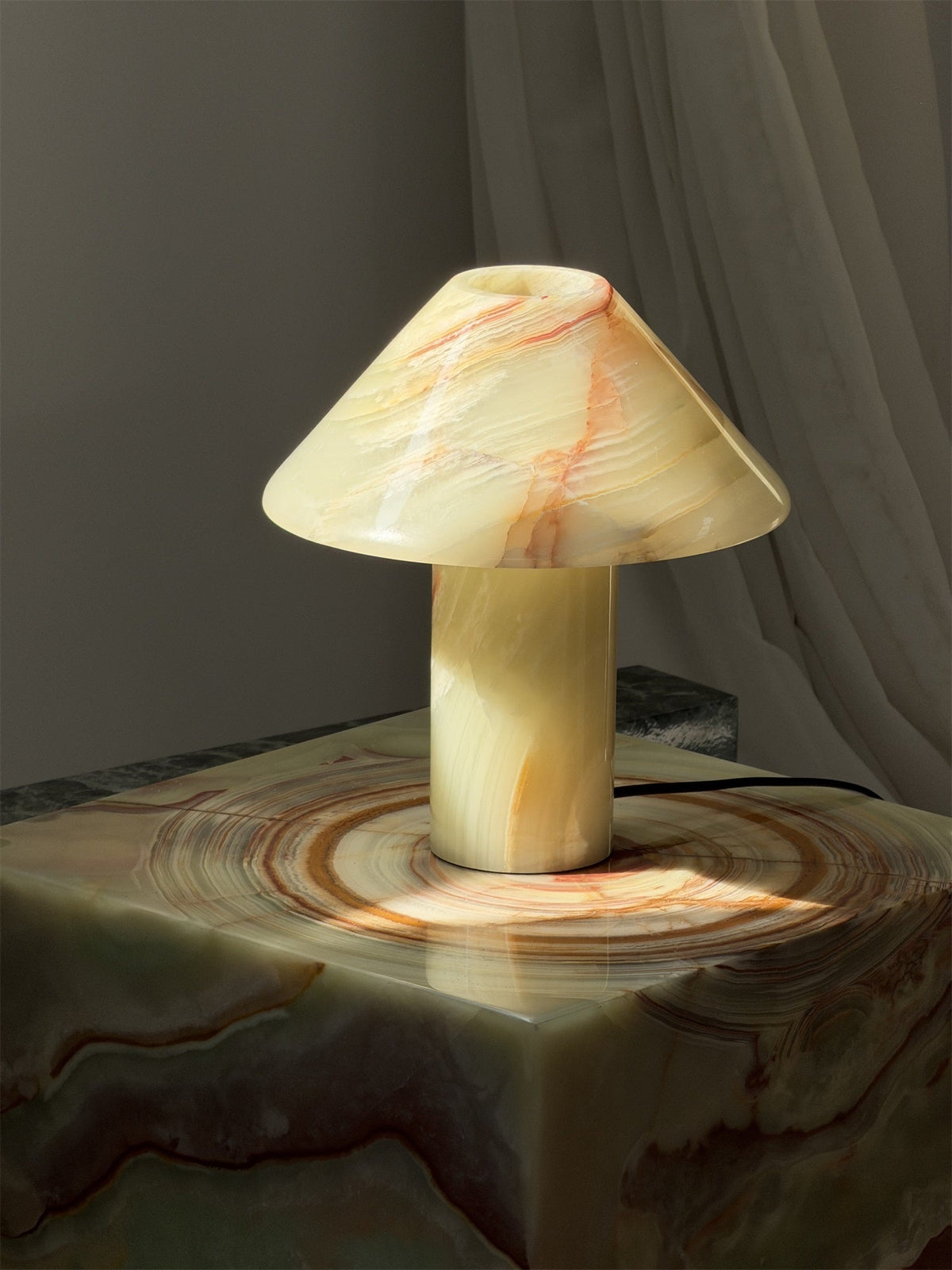 Pillar Stone Table Light - Solid Marble & Jade Sculptural Accent Lamp