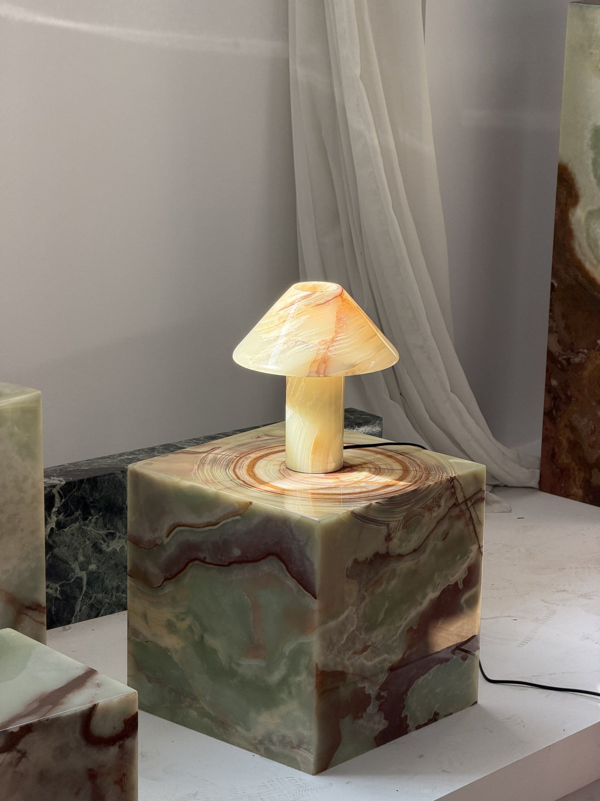 Pillar Stone Table Light - Solid Marble & Jade Sculptural Accent Lamp