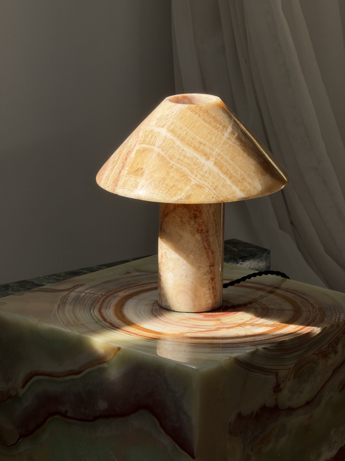 Pillar Stone Table Light - Solid Marble & Jade Sculptural Accent Lamp