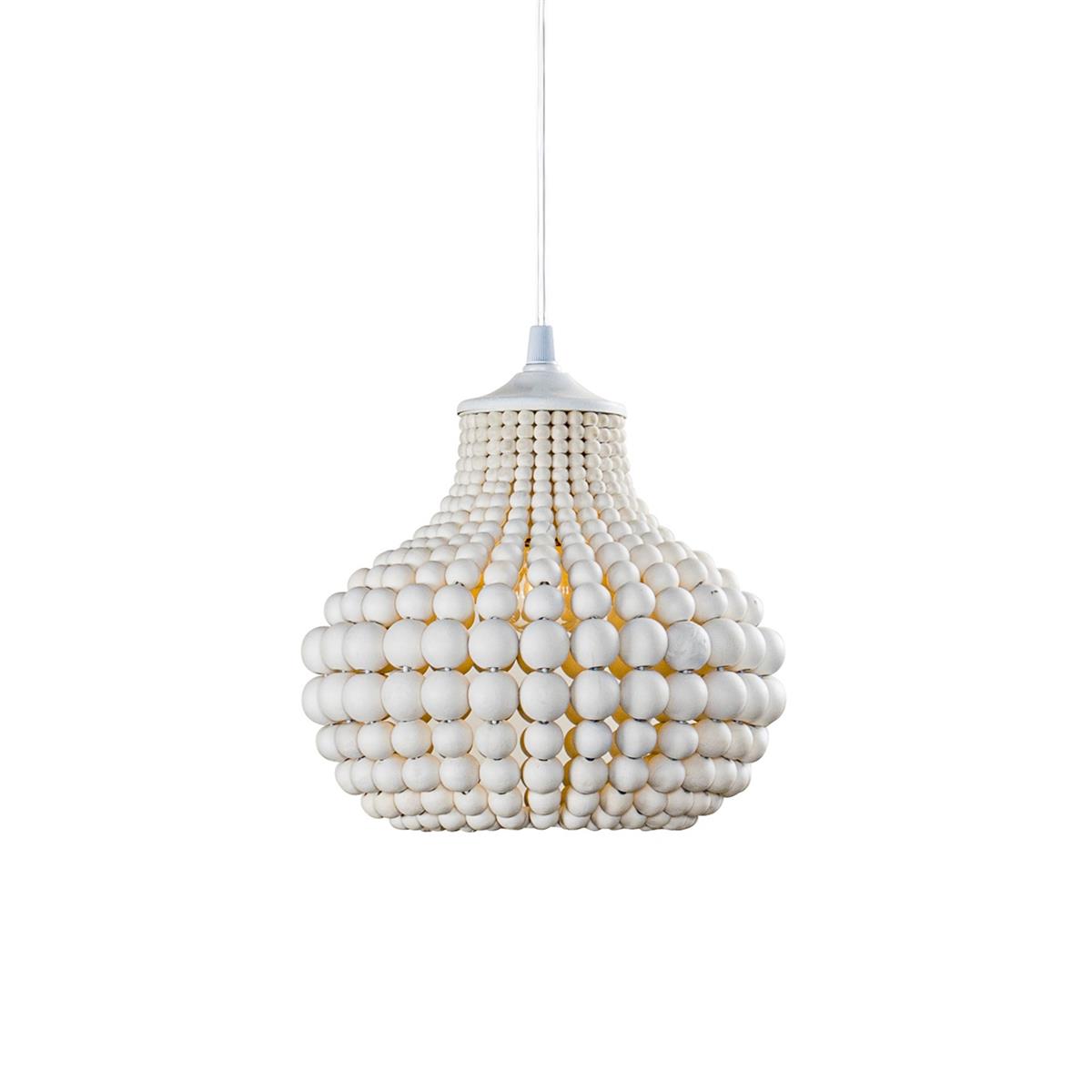 Pilli Beaded Pendant Lamp - Boho Natural Solid Wood Bead Light