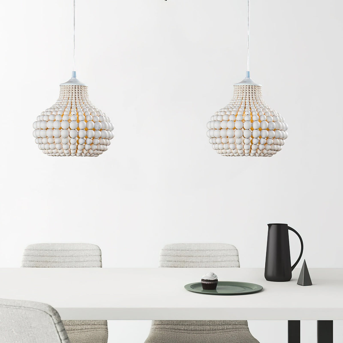 Pilli Beaded Pendant Lamp - Boho Natural Solid Wood Bead Light