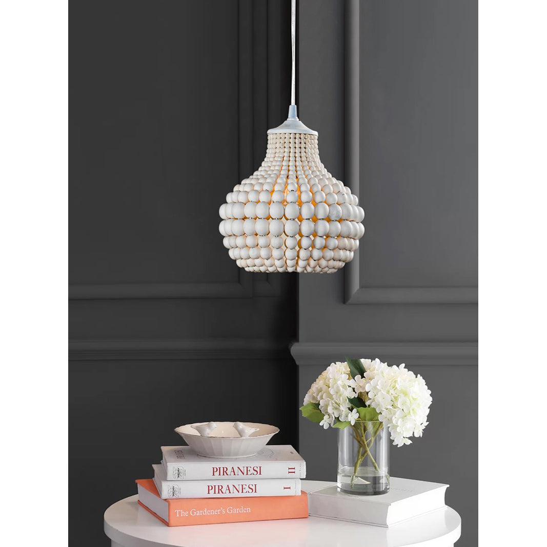 Pilli Beaded Pendant Lamp - Boho Natural Solid Wood Bead Light