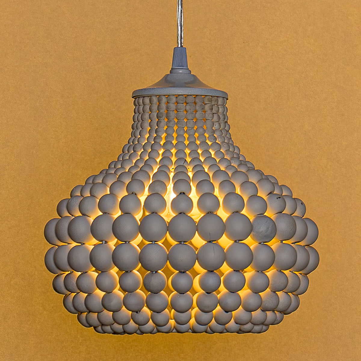 Pilli Beaded Pendant Lamp - Boho Natural Solid Wood Bead Light