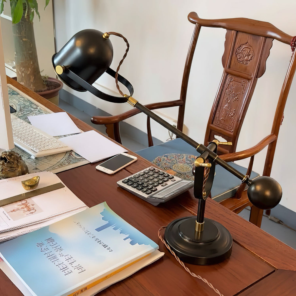 Pimlico Table Lamp - Solid Brass & Matte Black Executive Task Light