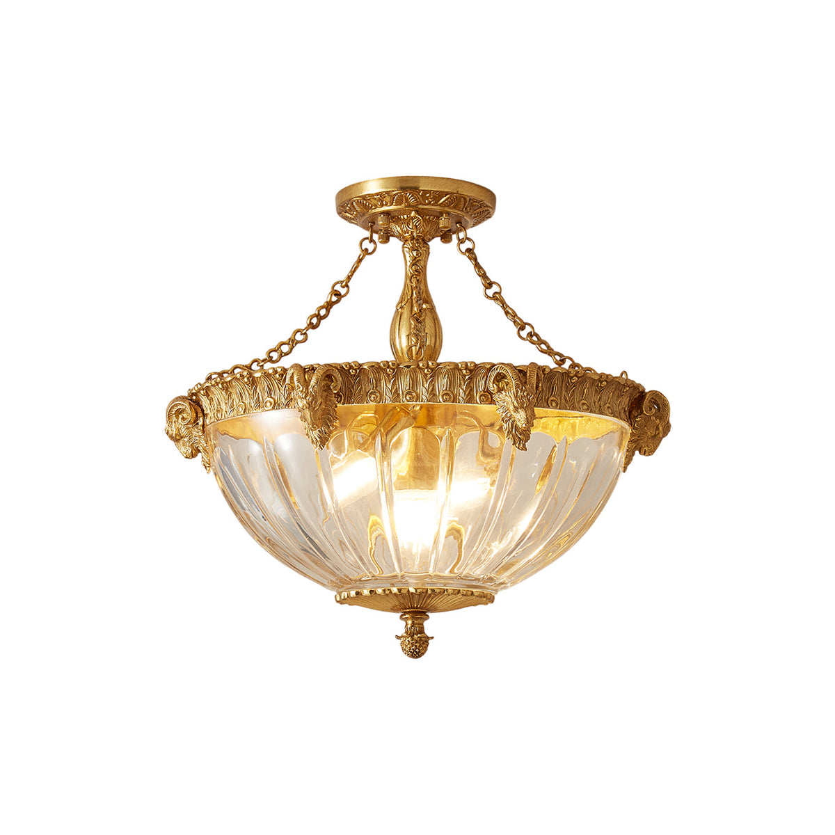 Pineapple Ceiling Lamp - Solid Brass & Textured Glass Tropical Light