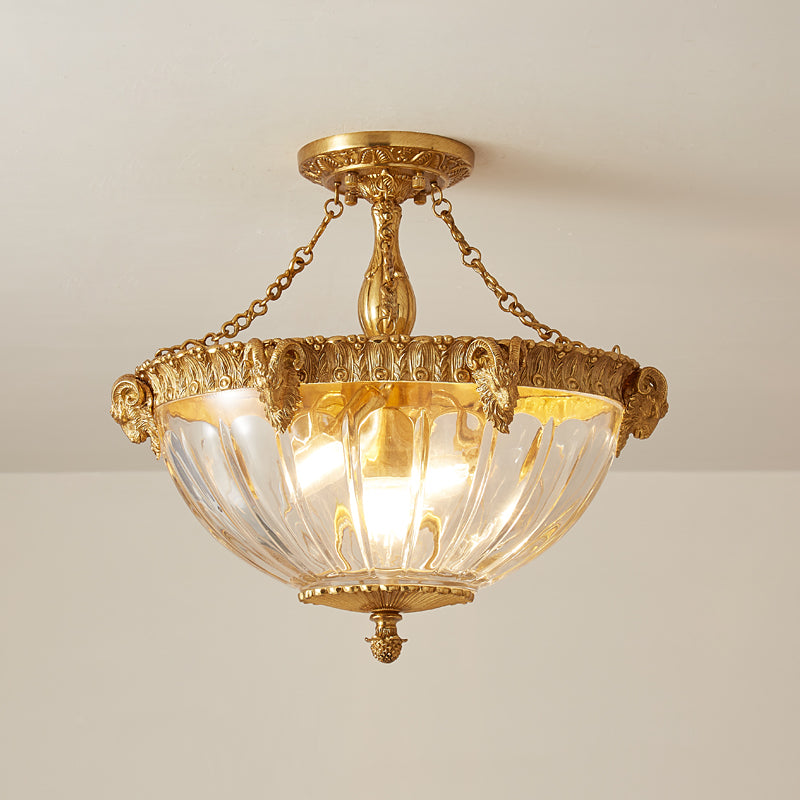 Pineapple Ceiling Lamp - Solid Brass & Textured Glass Tropical Light