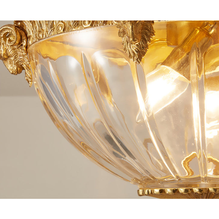 Pineapple Ceiling Lamp - Solid Brass & Textured Glass Tropical Light