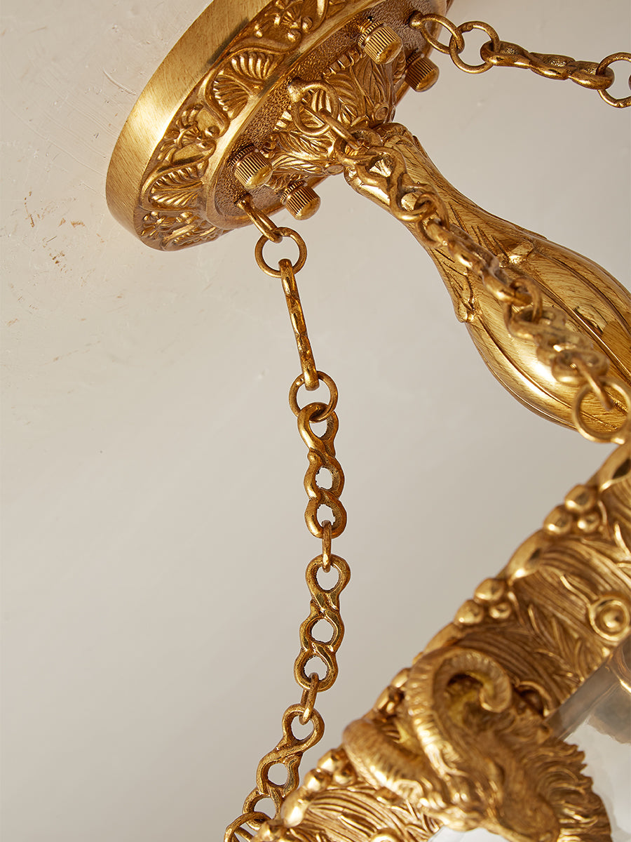 Pineapple Ceiling Lamp - Solid Brass & Textured Glass Tropical Light