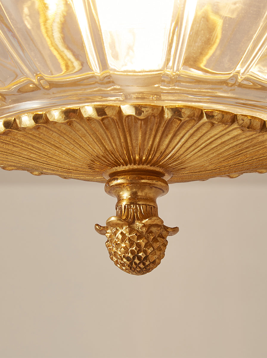 Pineapple Ceiling Lamp - Solid Brass & Textured Glass Tropical Light