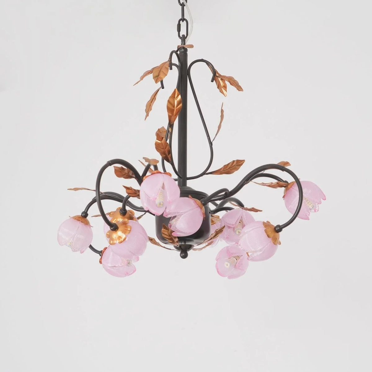 Pink Tulip Chandelier - Floral Blown Glass Petals & Brass Light