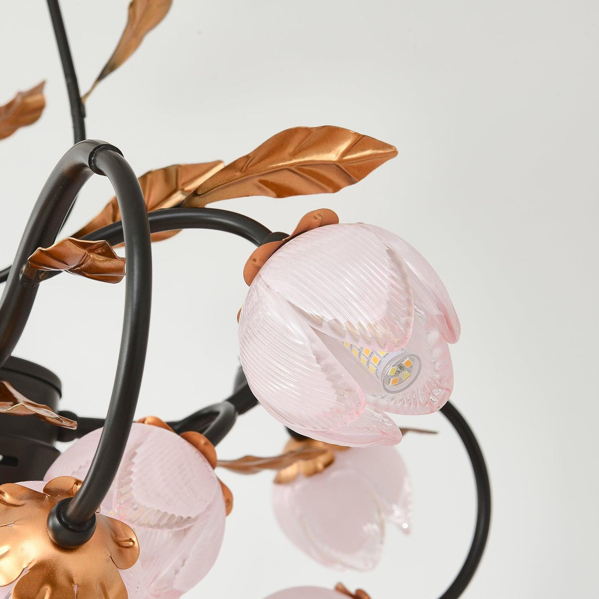 Pink Tulip Chandelier - Floral Blown Glass Petals & Brass Light
