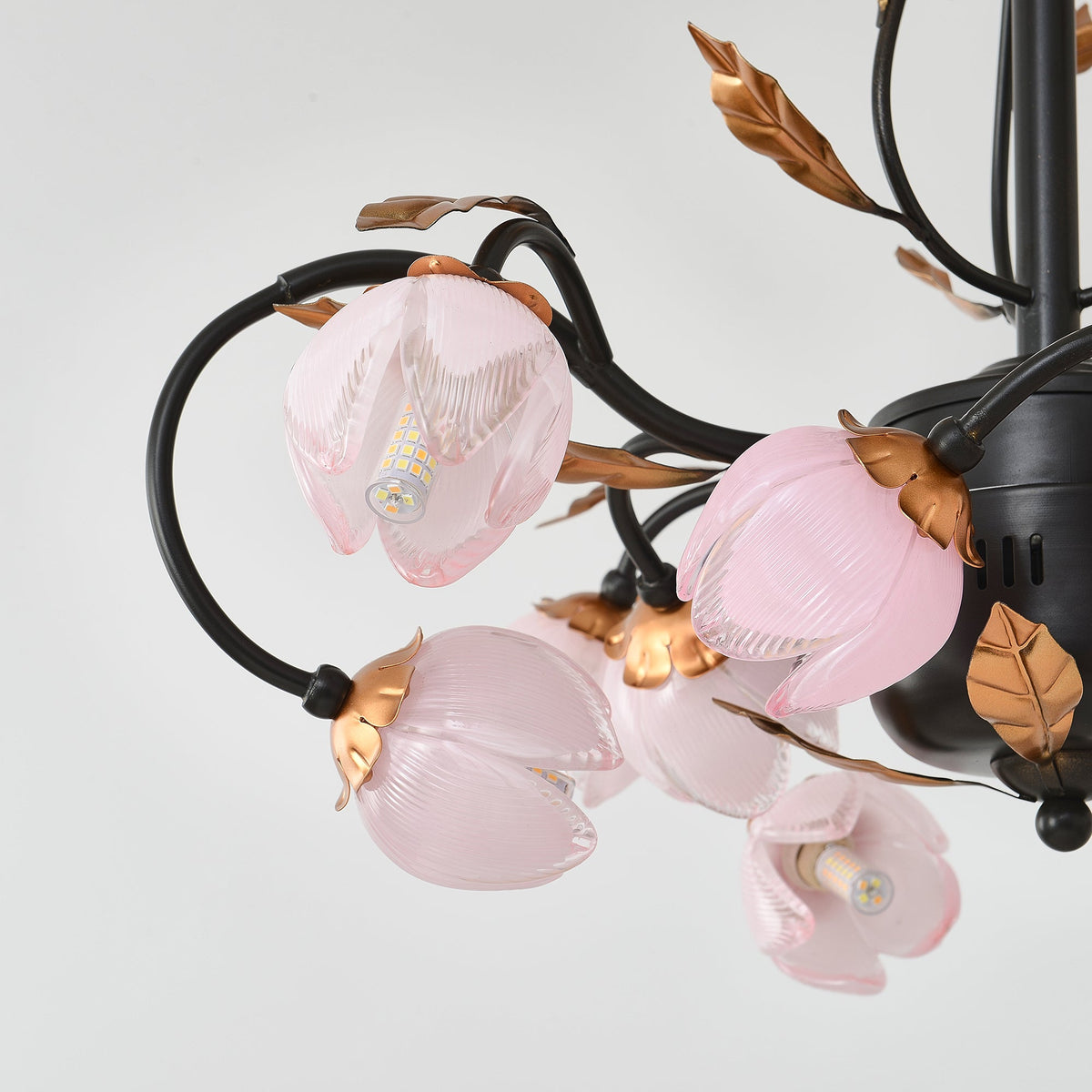 Pink Tulip Chandelier - Floral Blown Glass Petals & Brass Light