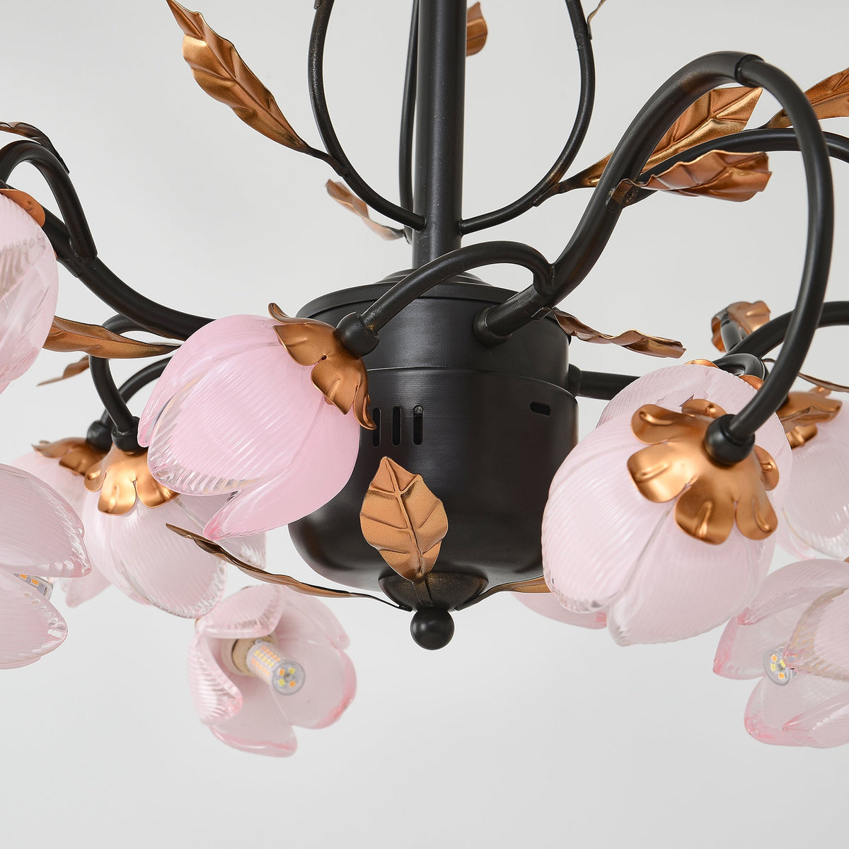 Pink Tulip Chandelier - Floral Blown Glass Petals & Brass Light