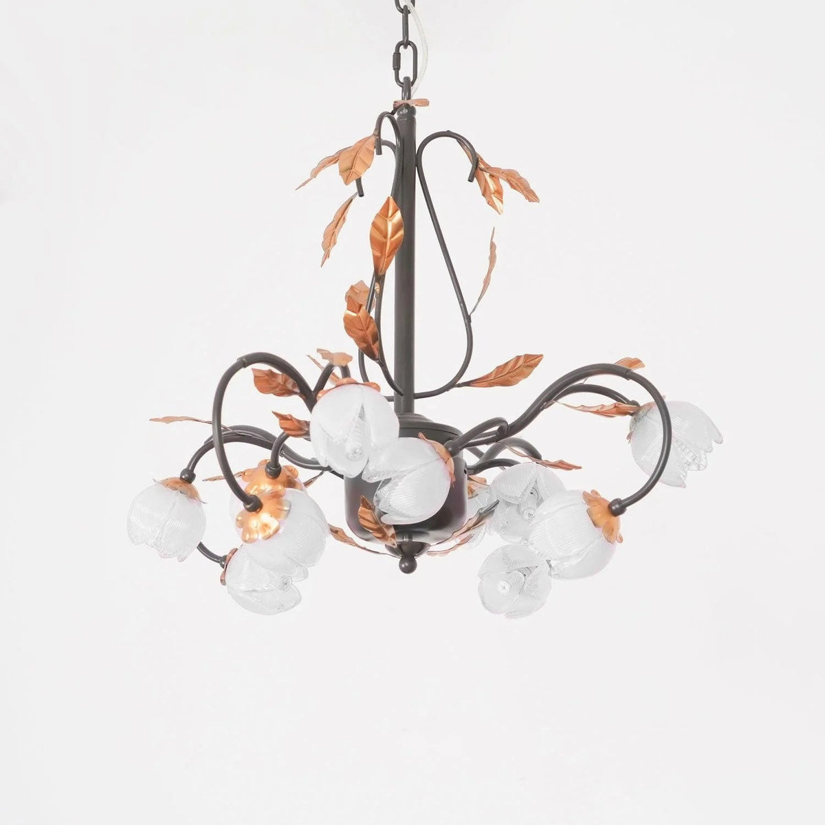 Pink Tulip Chandelier - Floral Blown Glass Petals & Brass Light