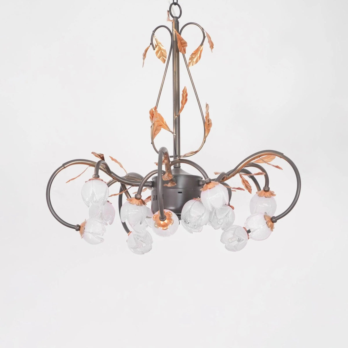 Pink Tulip Chandelier - Floral Blown Glass Petals & Brass Light