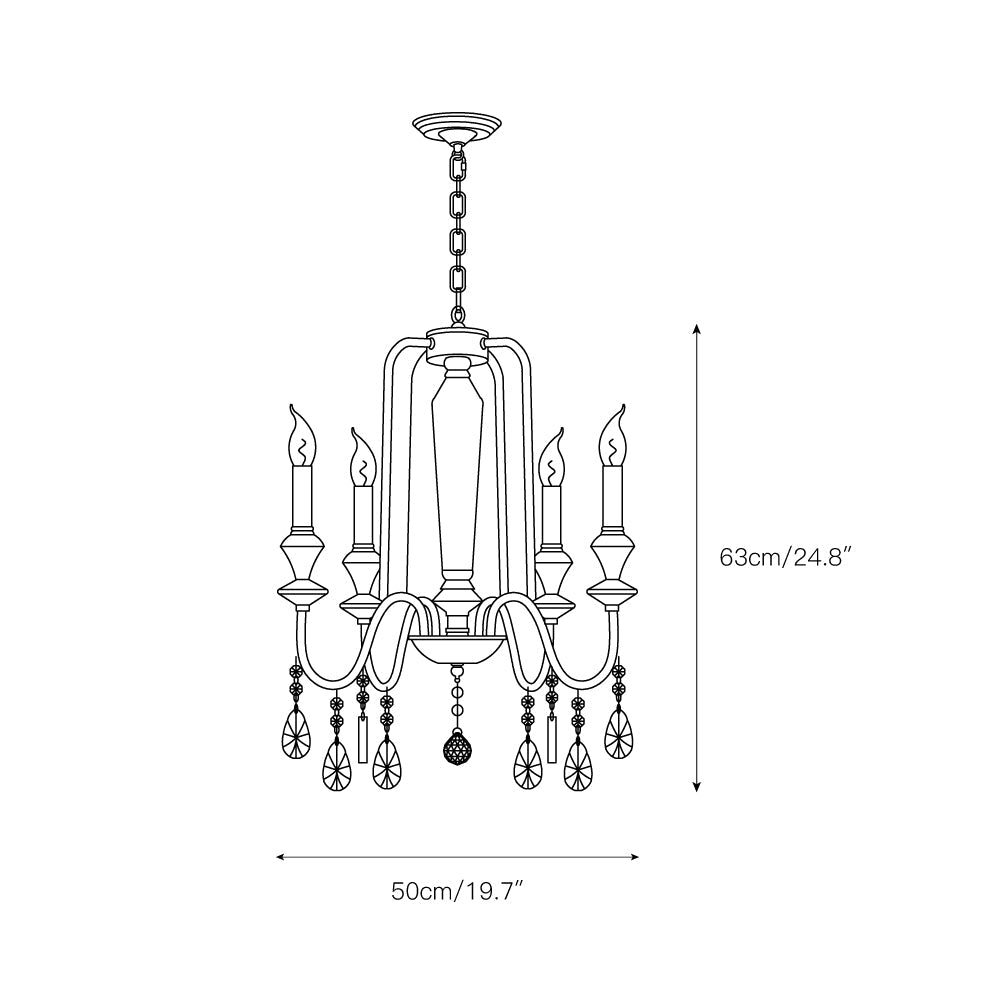 Piper Chandelier - Faceted Crystal Curtain & Brass Candelabra Light