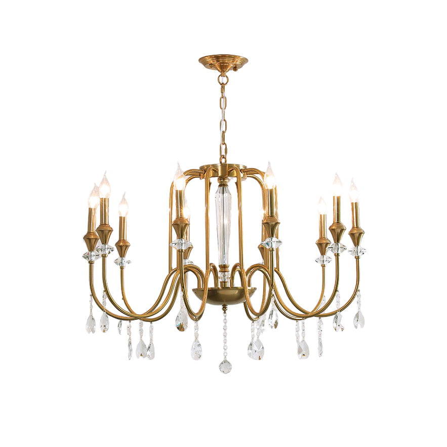 Piper Chandelier - Faceted Crystal Curtain & Brass Candelabra Light