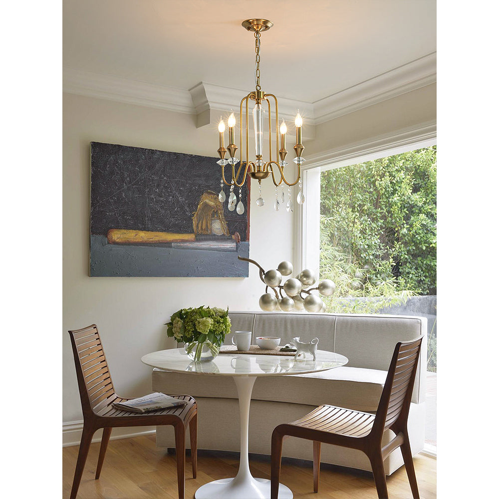 Piper Chandelier - Faceted Crystal Curtain & Brass Candelabra Light