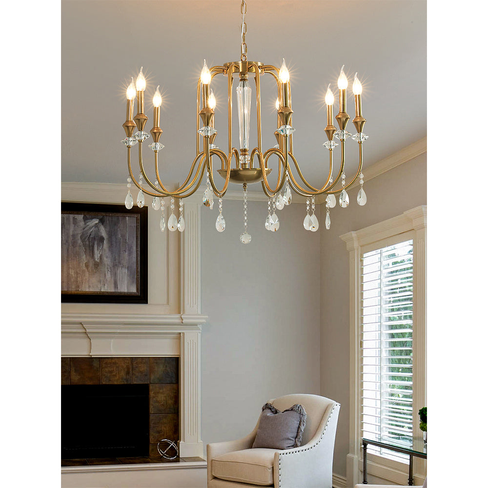 Piper Chandelier - Faceted Crystal Curtain & Brass Candelabra Light