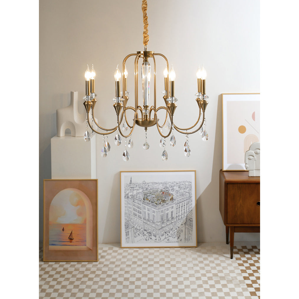 Piper Chandelier - Faceted Crystal Curtain & Brass Candelabra Light