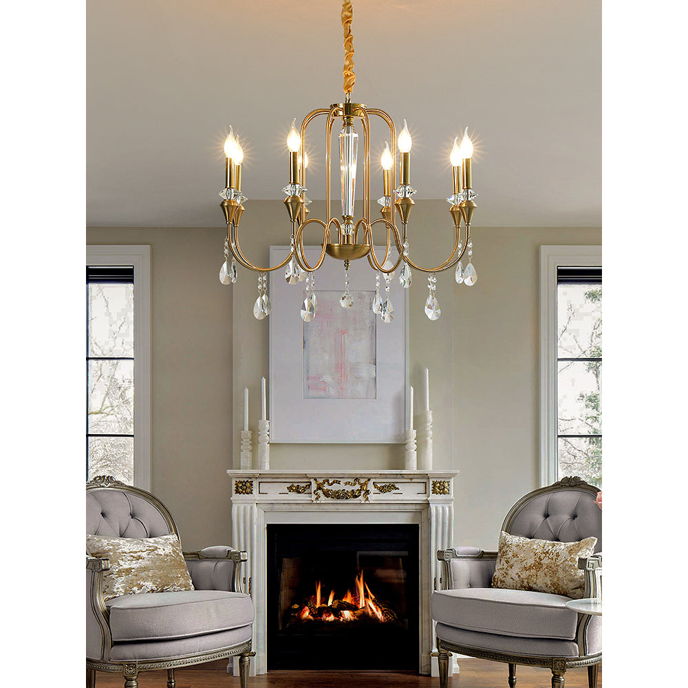Piper Chandelier - Faceted Crystal Curtain & Brass Candelabra Light