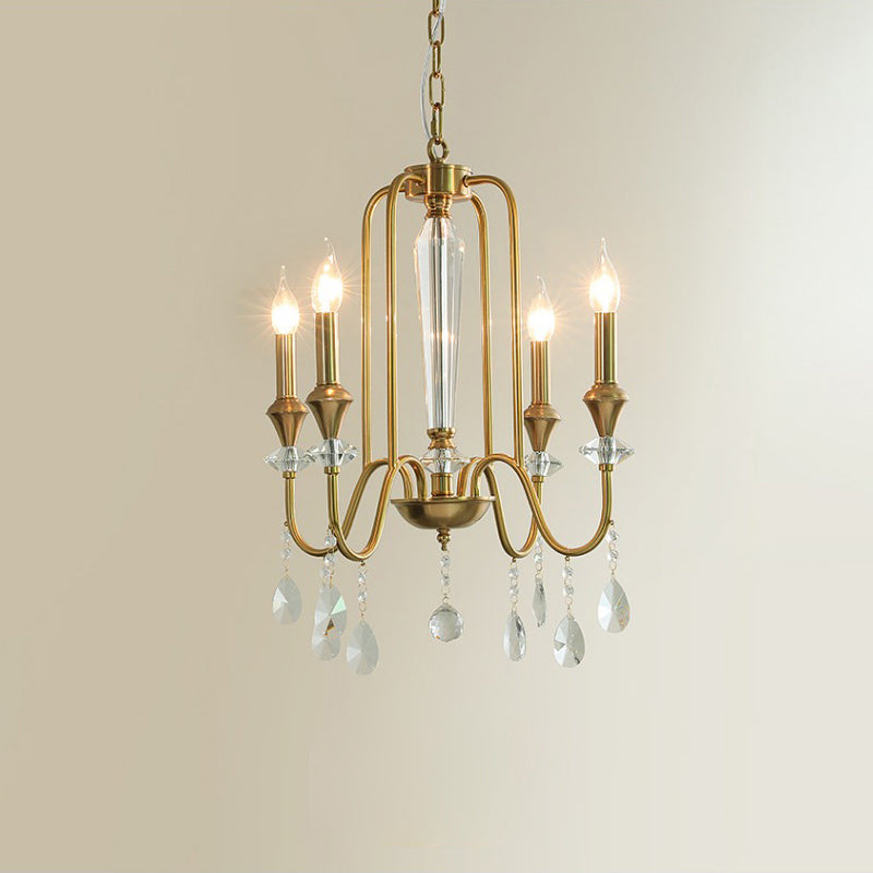 Piper Chandelier - Faceted Crystal Curtain & Brass Candelabra Light