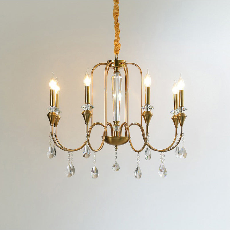 Piper Chandelier - Faceted Crystal Curtain & Brass Candelabra Light