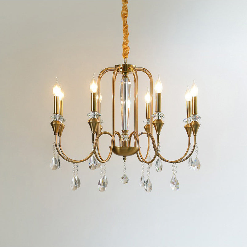 Piper Chandelier - Faceted Crystal Curtain & Brass Candelabra Light