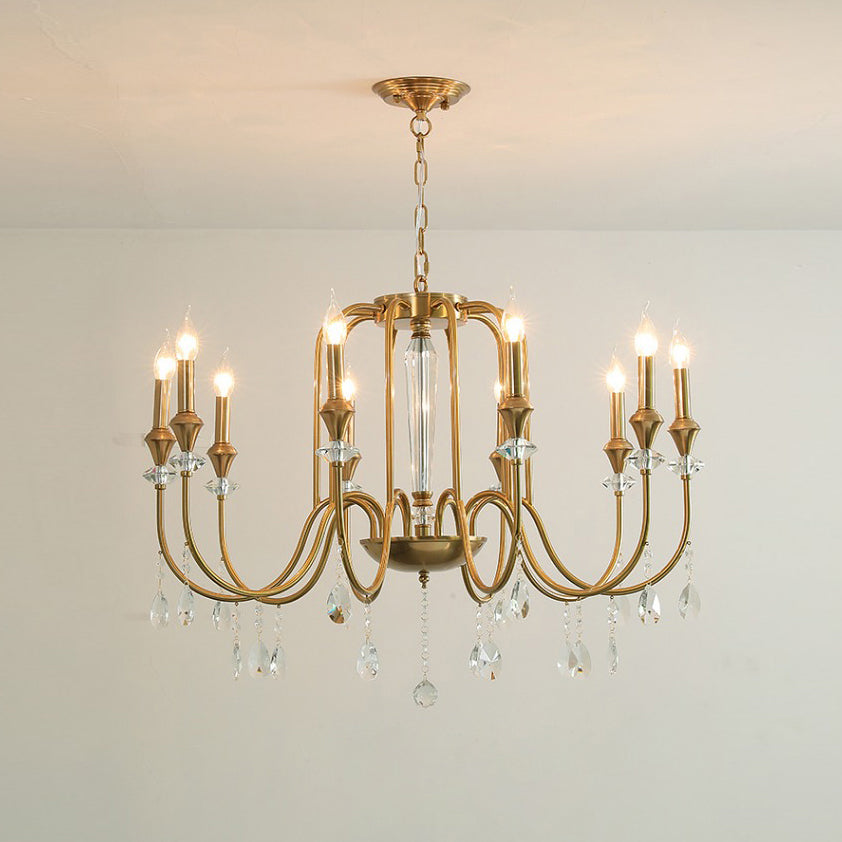 Piper Chandelier - Faceted Crystal Curtain & Brass Candelabra Light