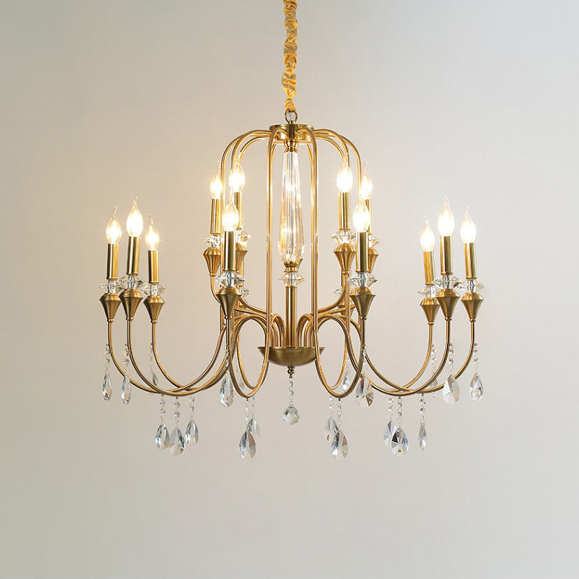 Piper Chandelier - Faceted Crystal Curtain & Brass Candelabra Light