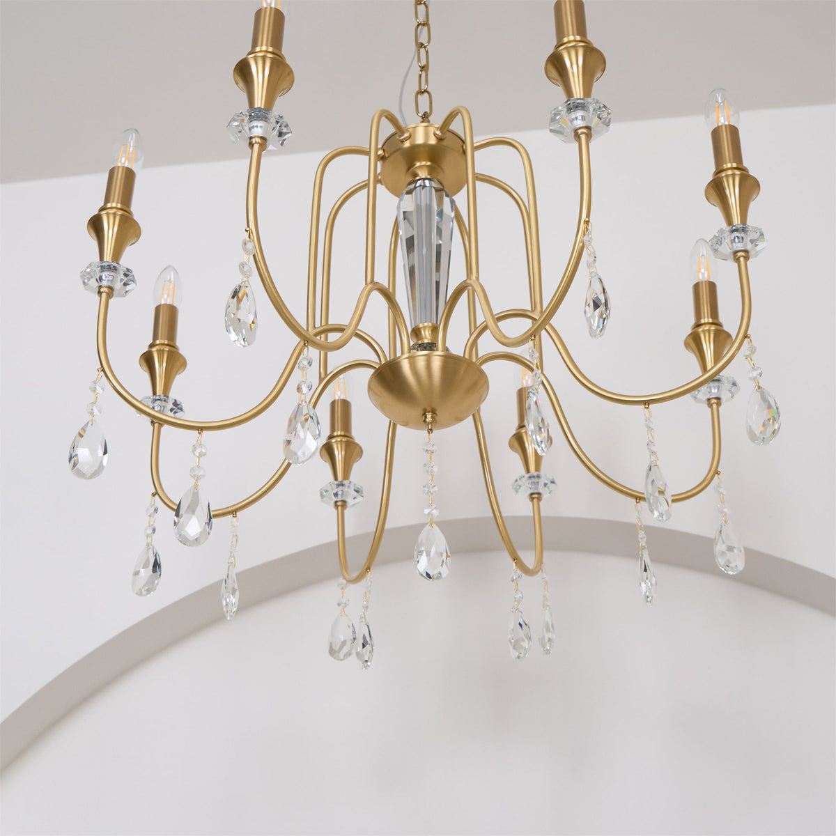 Piper Chandelier - Faceted Crystal Curtain & Brass Candelabra Light