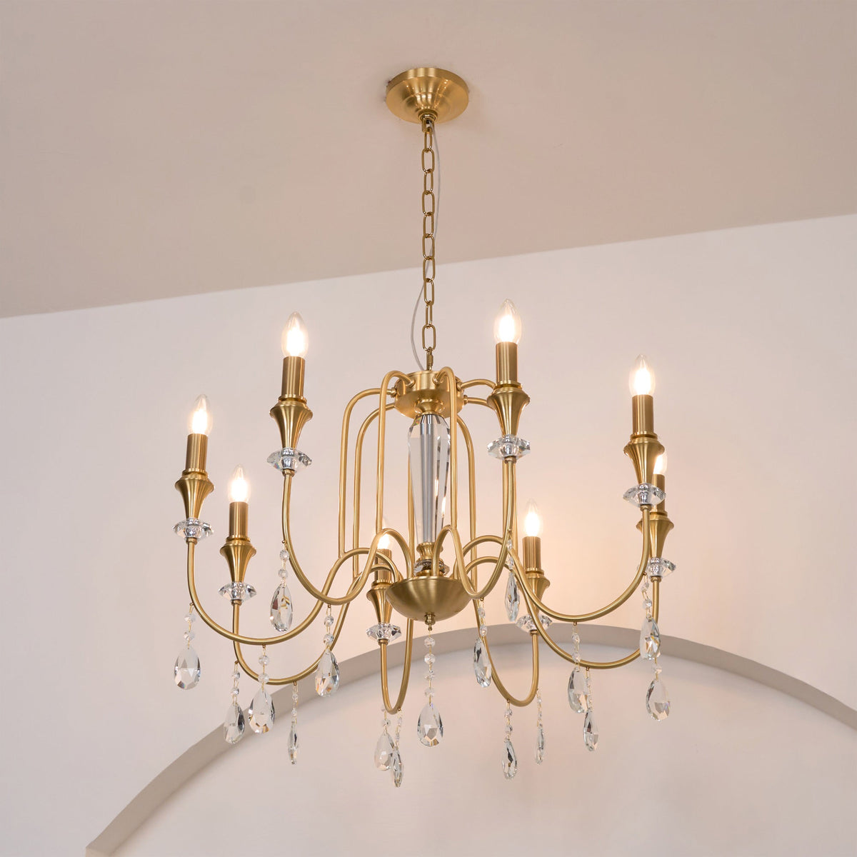 Piper Chandelier - Faceted Crystal Curtain & Brass Candelabra Light