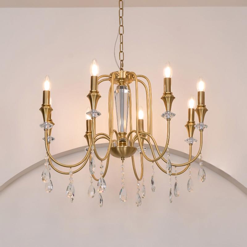 Piper Chandelier - Faceted Crystal Curtain & Brass Candelabra Light