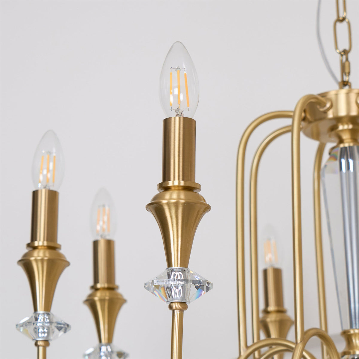 Piper Chandelier - Faceted Crystal Curtain & Brass Candelabra Light