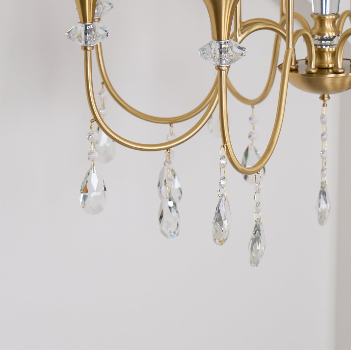 Piper Chandelier - Faceted Crystal Curtain & Brass Candelabra Light