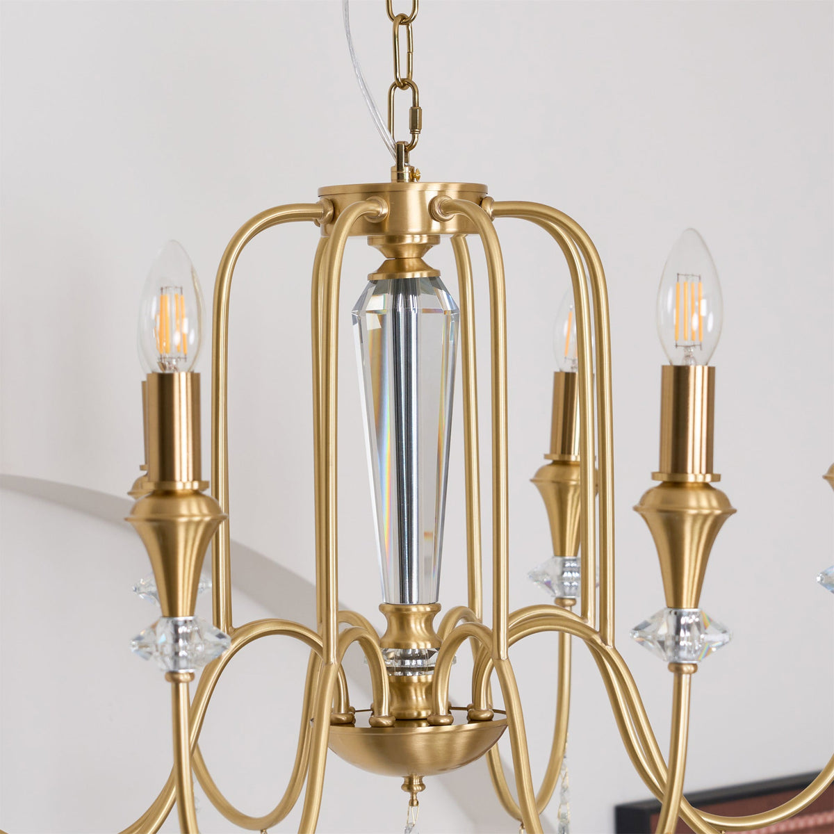 Piper Chandelier - Faceted Crystal Curtain & Brass Candelabra Light