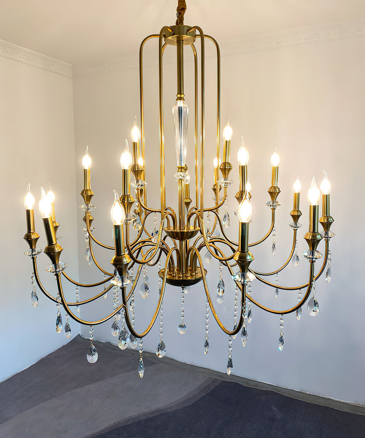 Piper Chandelier - Faceted Crystal Curtain & Brass Candelabra Light