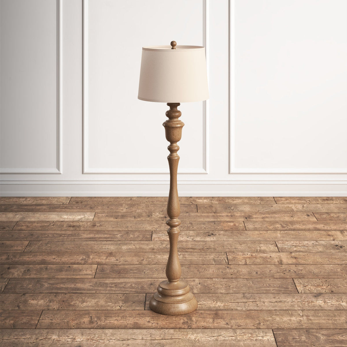 Pitch Traditional Floor Lamp - Solid Wood Swivel Sconce & Linen Drum Shade