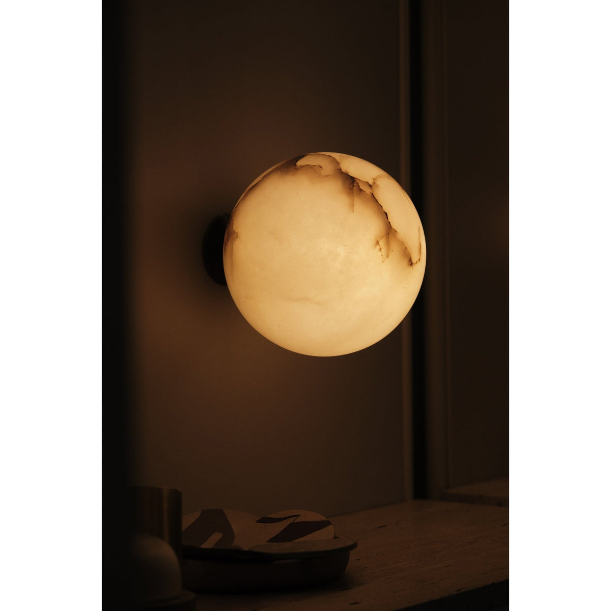 Planette Alabaster Wall Lamp - Solid Stone Globe Sconce & Brass