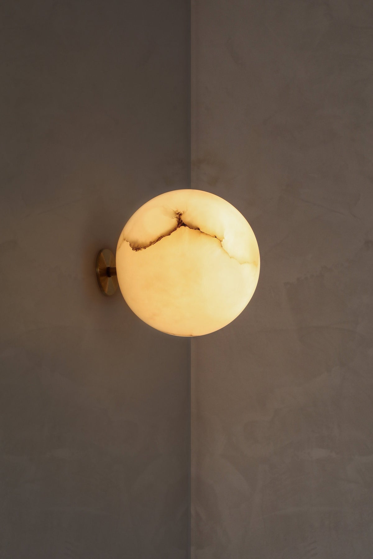 Planette Alabaster Wall Lamp - Solid Stone Globe Sconce & Brass