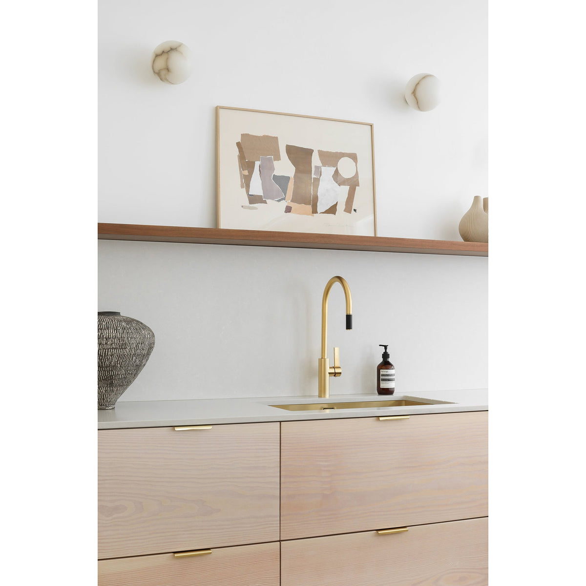 Planette Alabaster Wall Lamp - Solid Stone Globe Sconce & Brass
